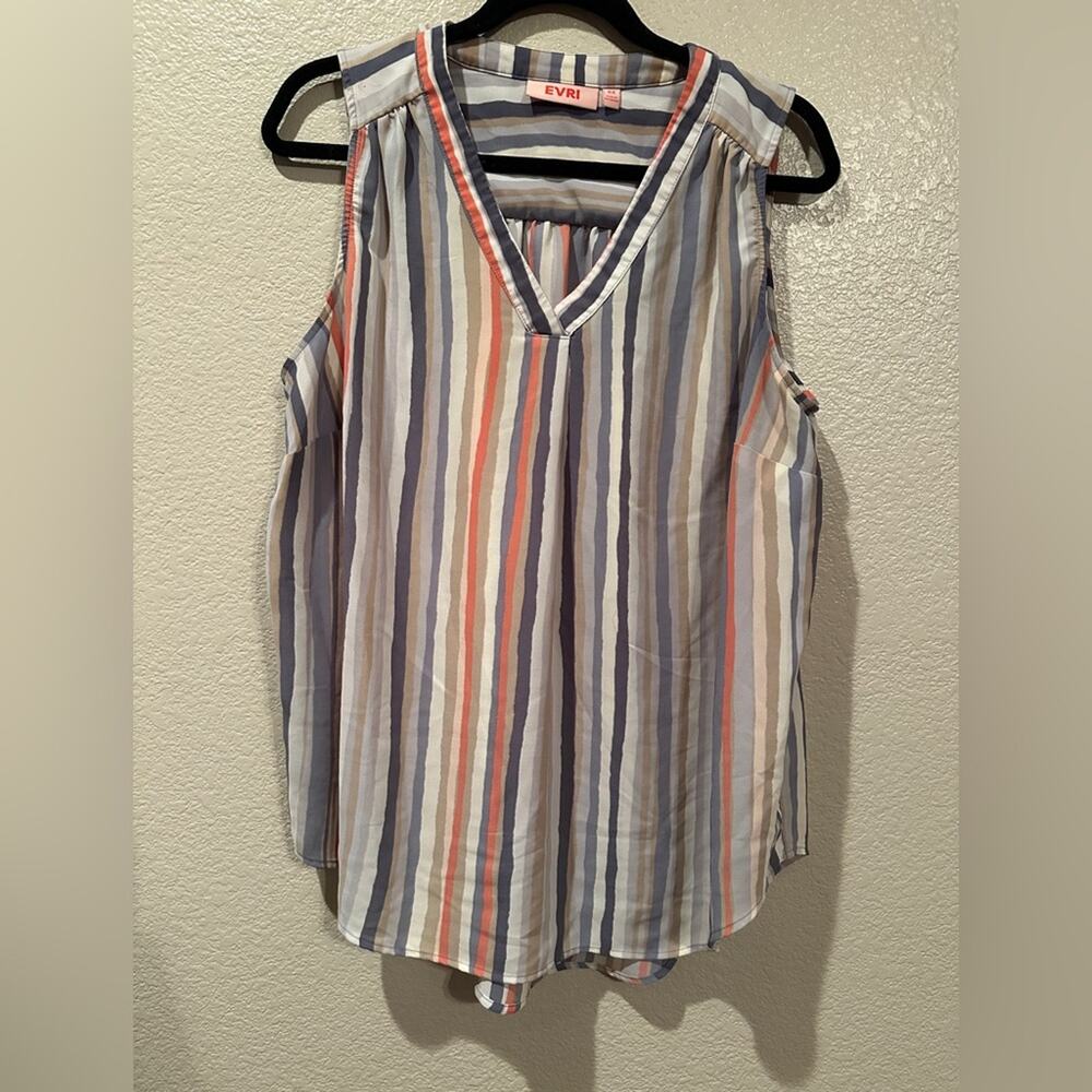 Evri Neutral Stripped Lavendar Grey Coral white Hi-Low sleeveless top sz 0X